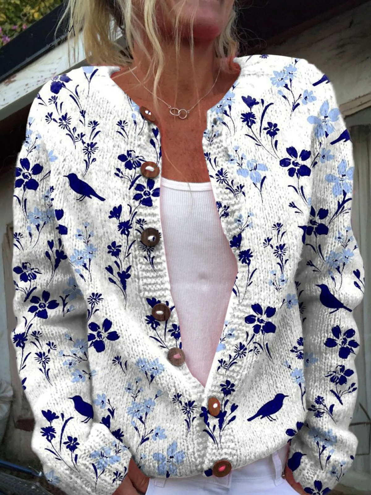 Vynora™ | Vintage Floral Print Button-Front Cardigan