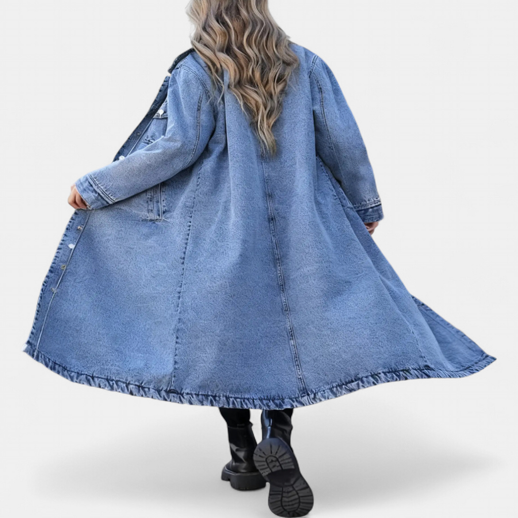 DENIM™ – Oversized Dżinsowy Płaszcz w Długim Kroju