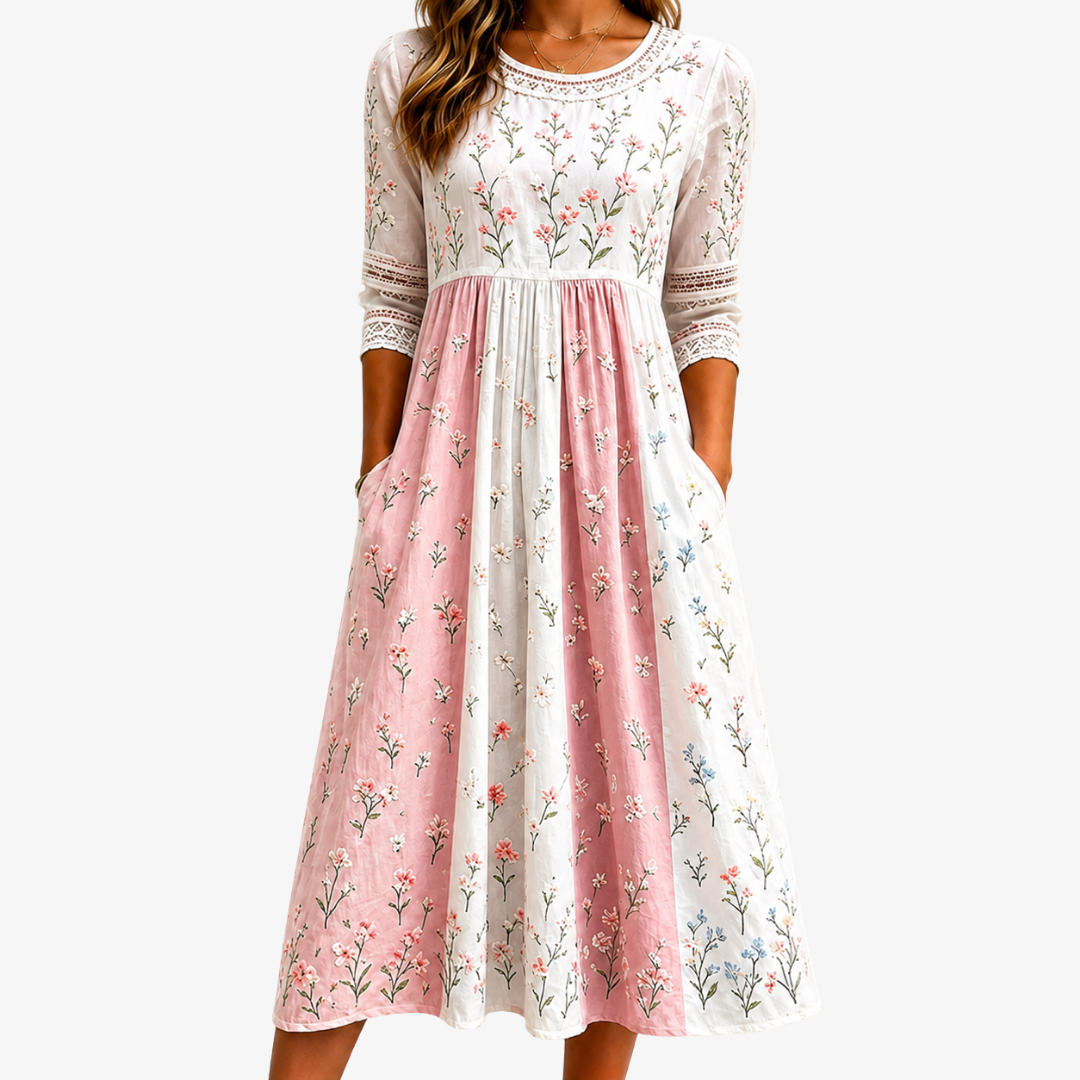 Blush Meadow Kwiatowa Sukienka Midi z Kieszeniami
