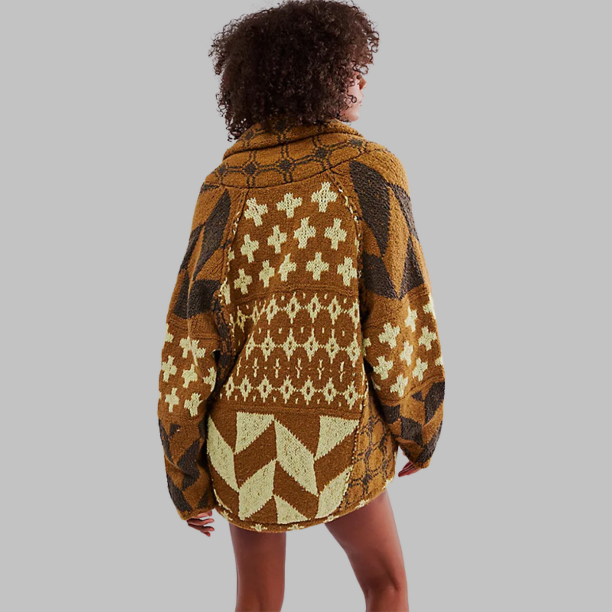 PORTIA™ - Oversize Vintage Kardigan z Długim Rękawem i Guzikowym Kołnierzykiem