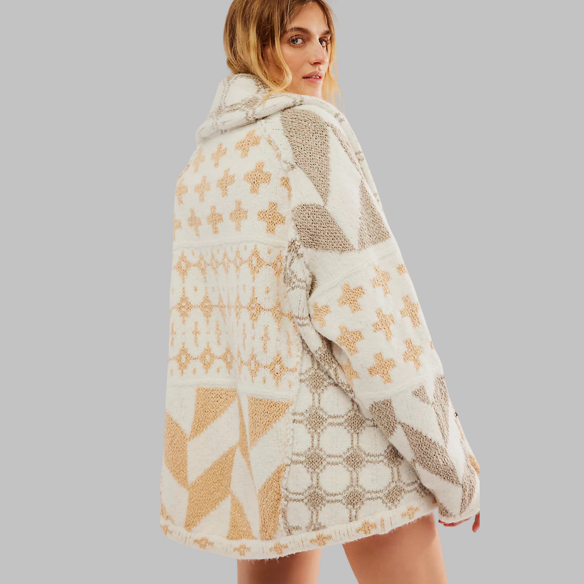 PORTIA™ - Oversize Vintage Kardigan z Długim Rękawem i Guzikowym Kołnierzykiem