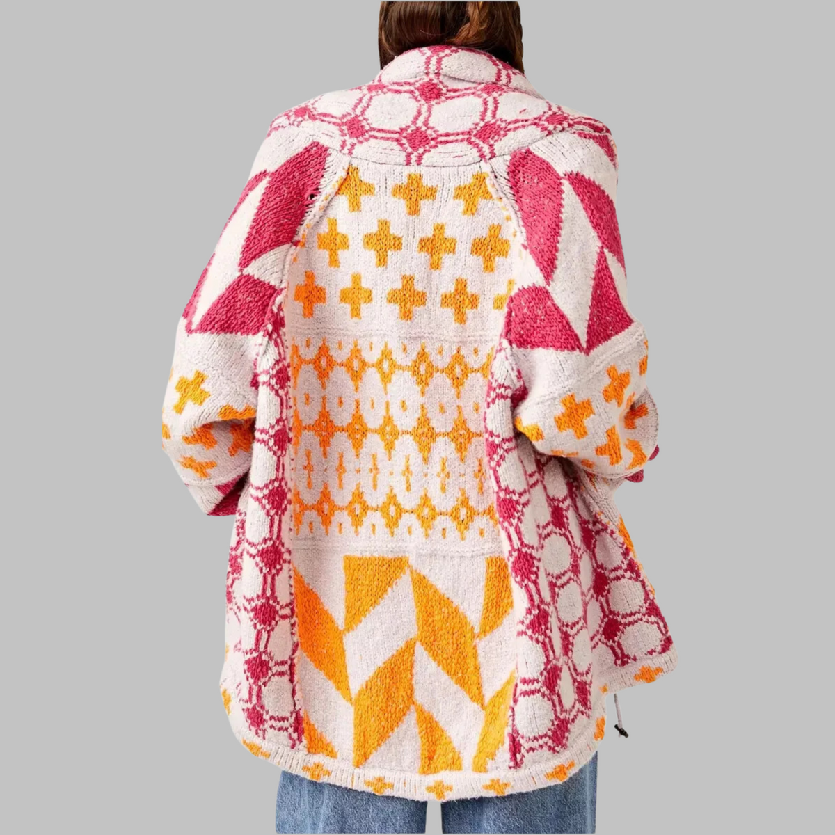 PORTIA™ - Oversize Vintage Kardigan z Długim Rękawem i Guzikowym Kołnierzykiem