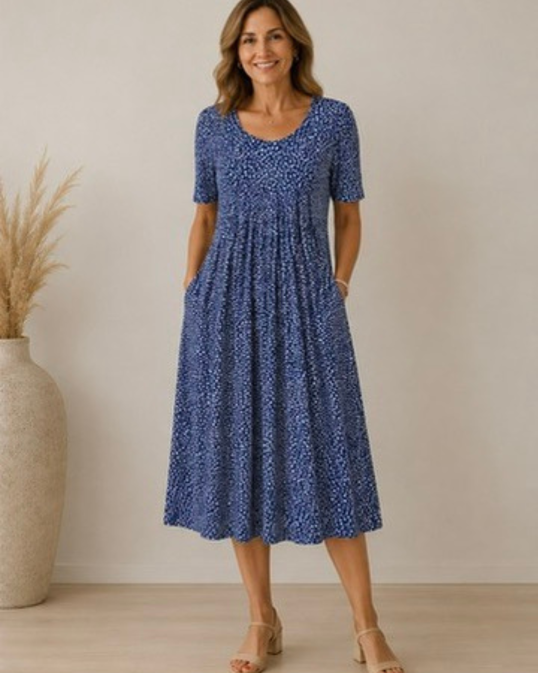 Geneviève | Elegancka Midi Sukienka w Kwiaty