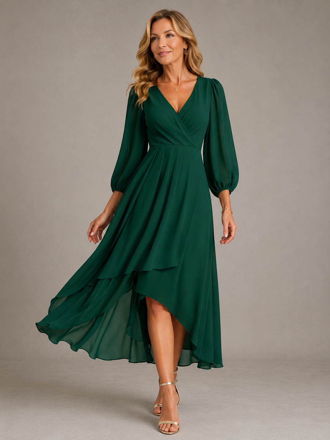 Mia™ | Elegancka Maxi Sukienka Dekoltem w Serek