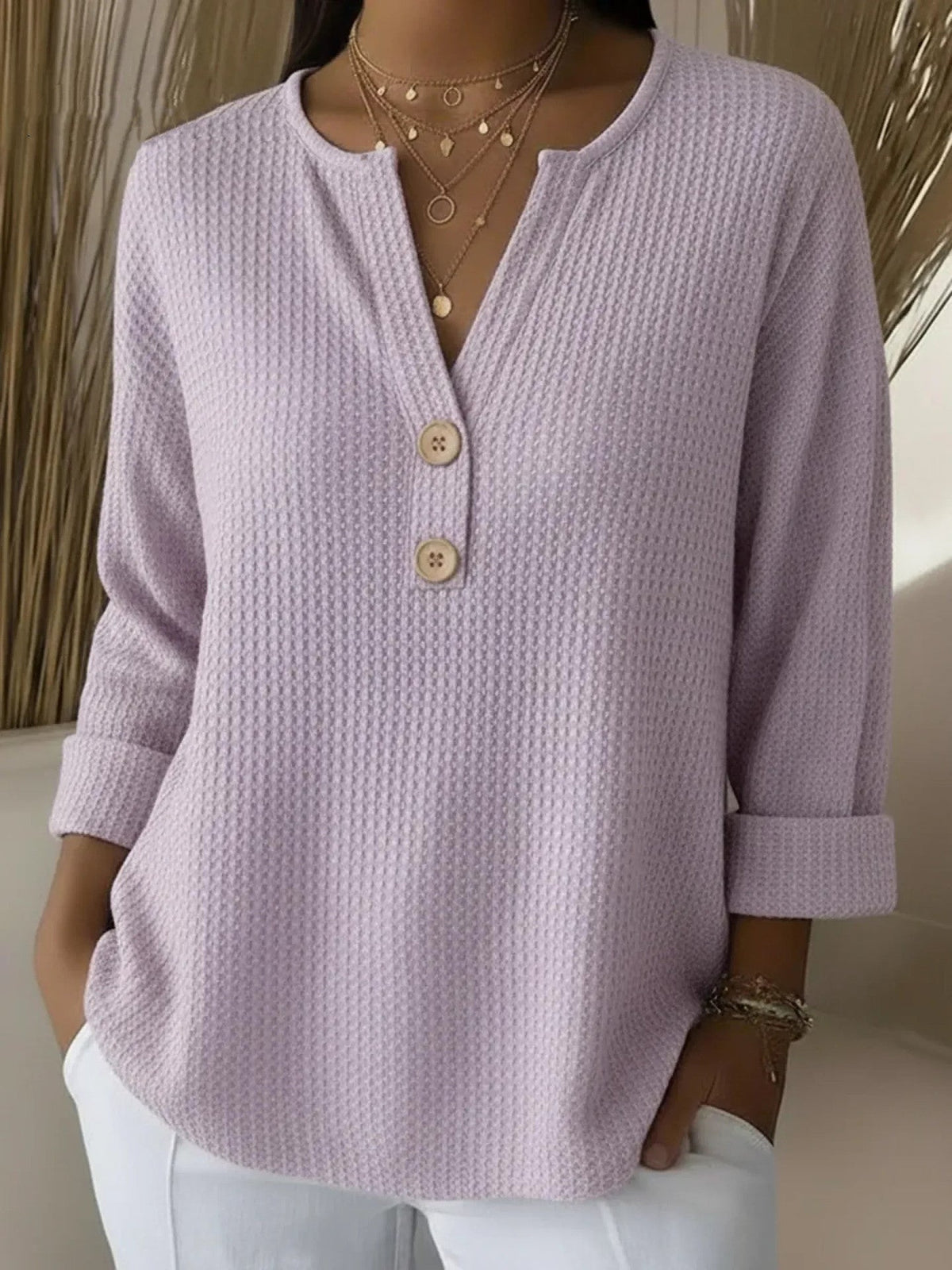 Lucinda™ | Henley Blouse with Buttons