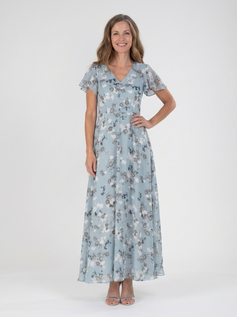 Ismeria | Maxi Chiffon Sukienka with Floral Print