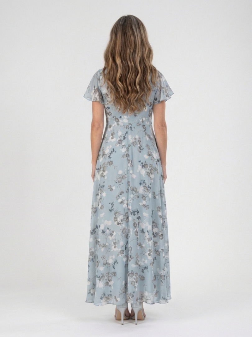 Ismeria | Maxi Chiffon Sukienka with Floral Print