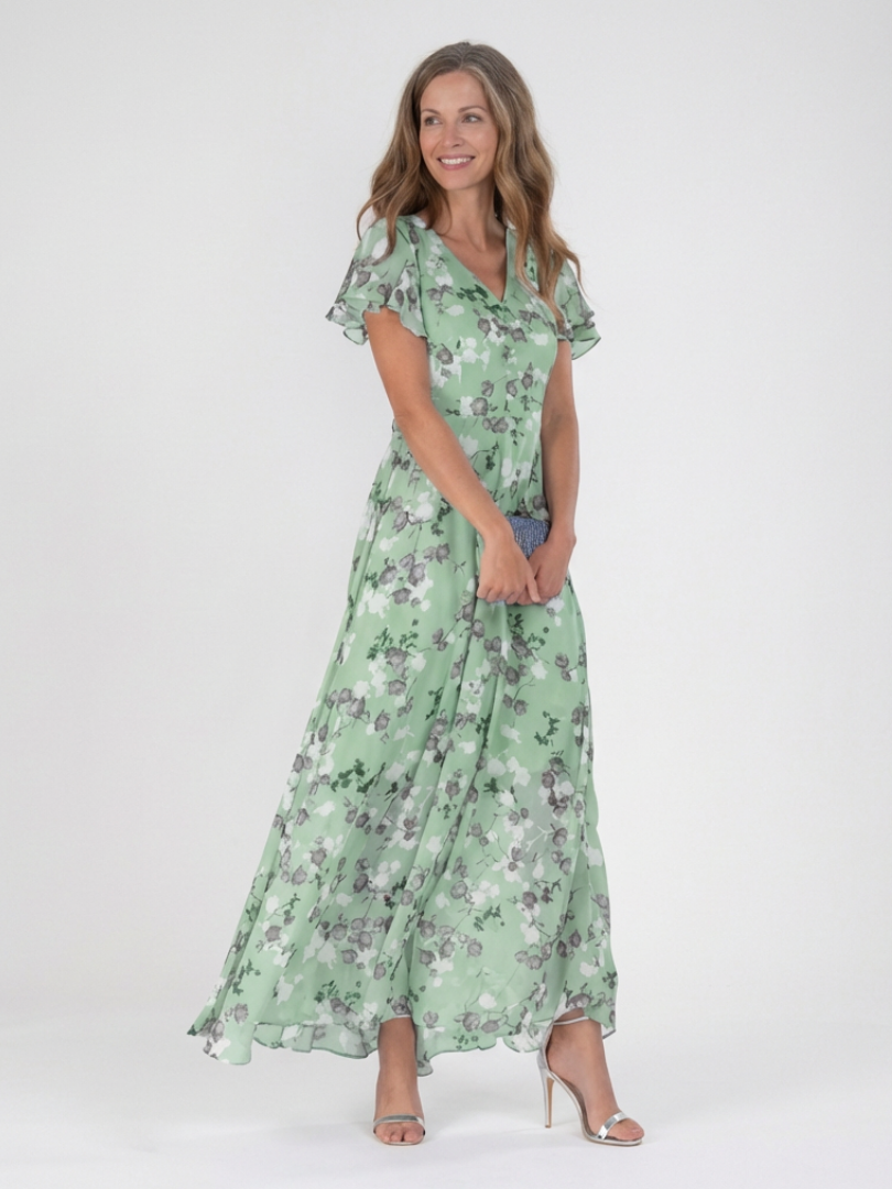 Ismeria | Maxi Chiffon Sukienka with Floral Print