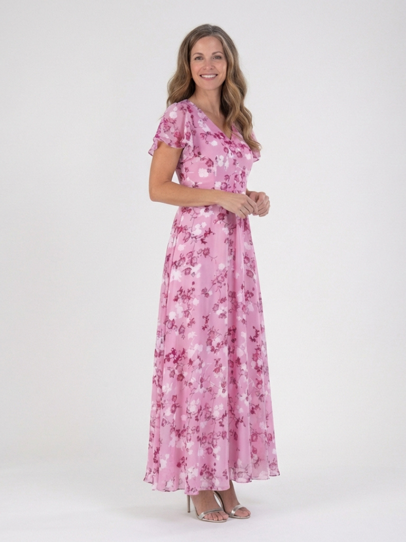 Ismeria | Maxi Chiffon Sukienka with Floral Print