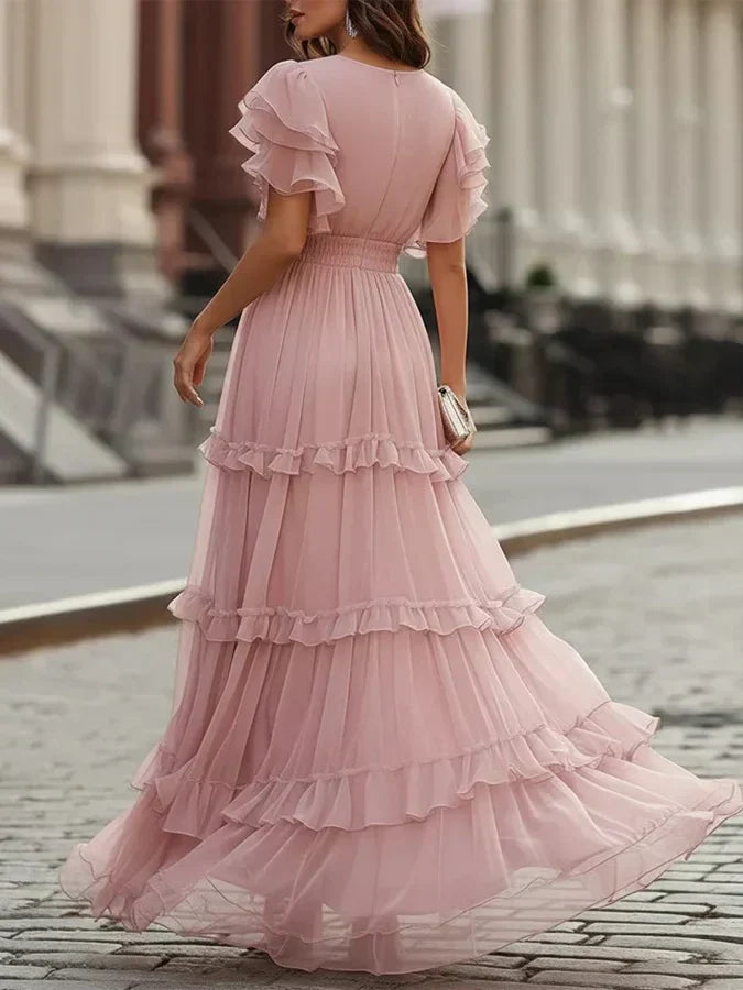 Zoe | Elegancka Maxi Sukienka w Jasnoróżowym Kolorze na Ślub