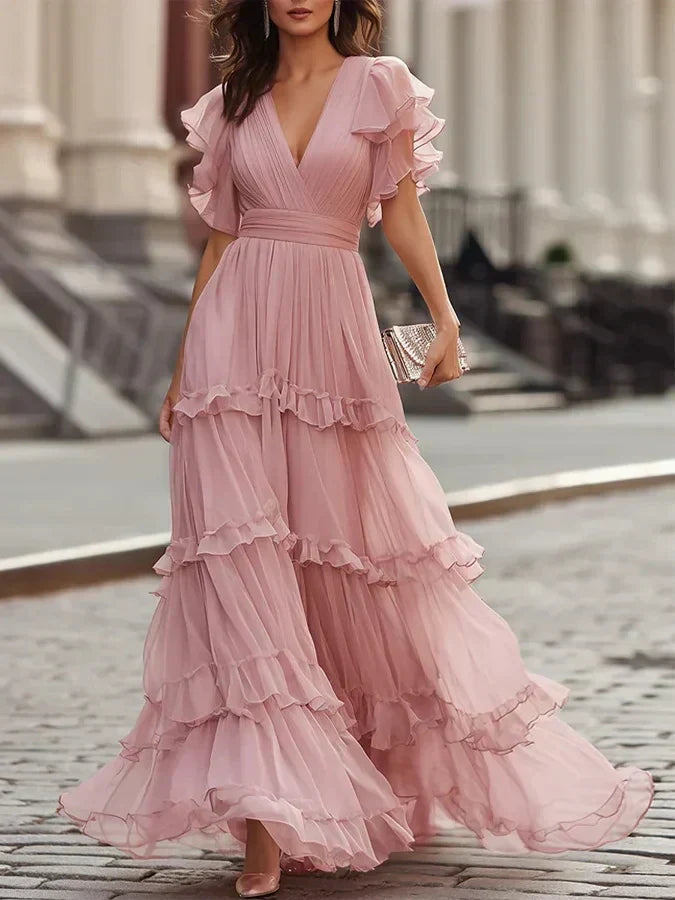 Zoe | Elegancka Maxi Sukienka w Jasnoróżowym Kolorze na Ślub