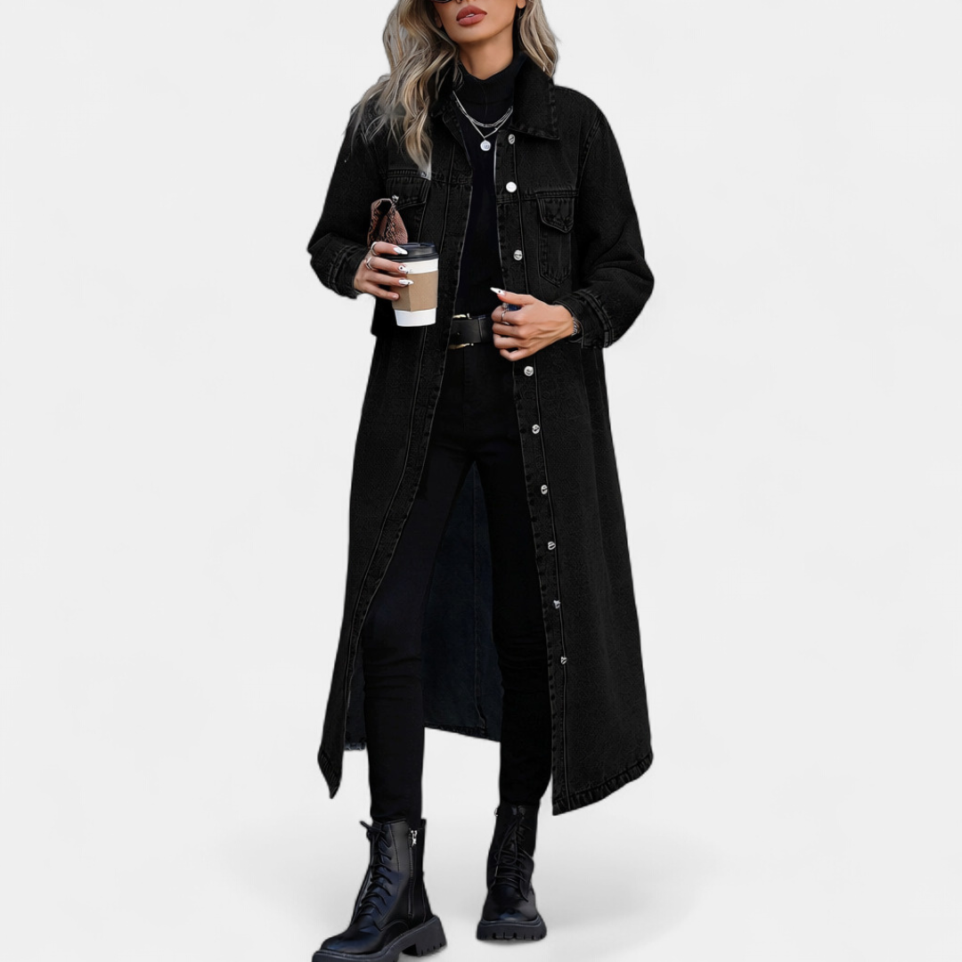 DENIM™ – Oversized Dżinsowy Płaszcz w Długim Kroju