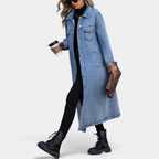 DENIM™ – Oversized Dżinsowy Płaszcz w Długim Kroju