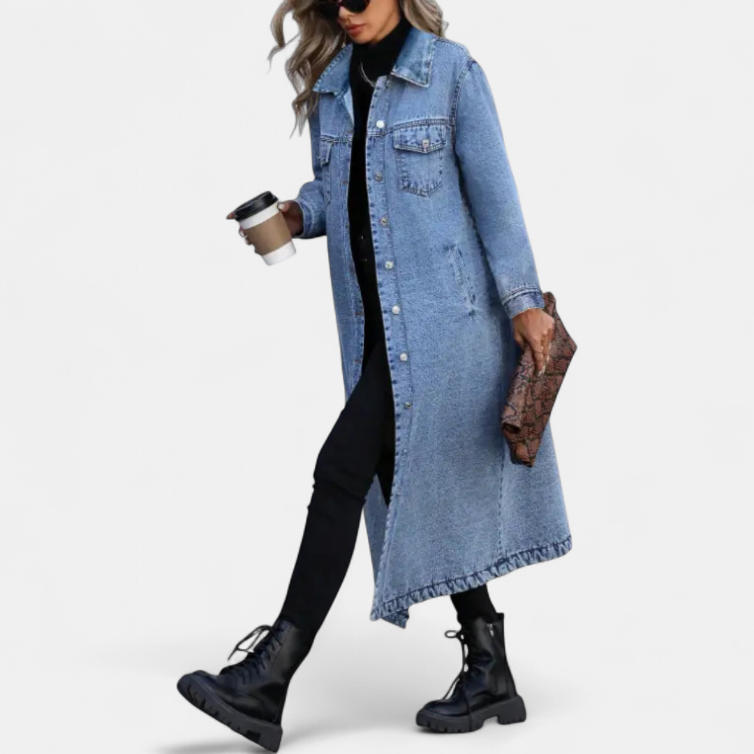 DENIM™ – Oversized Dżinsowy Płaszcz w Długim Kroju