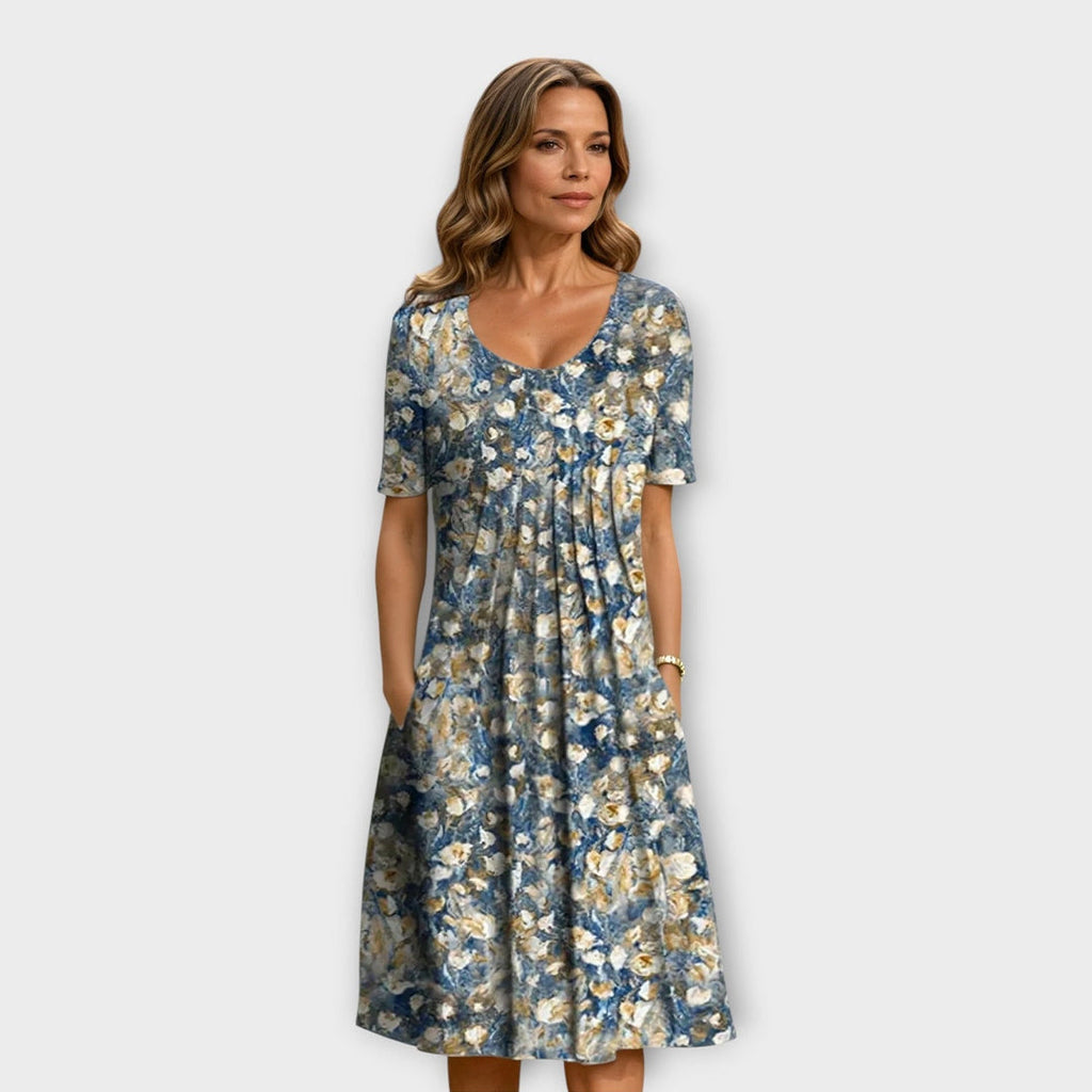 Geneviève | Elegancka Midi Sukienka w Kwiaty