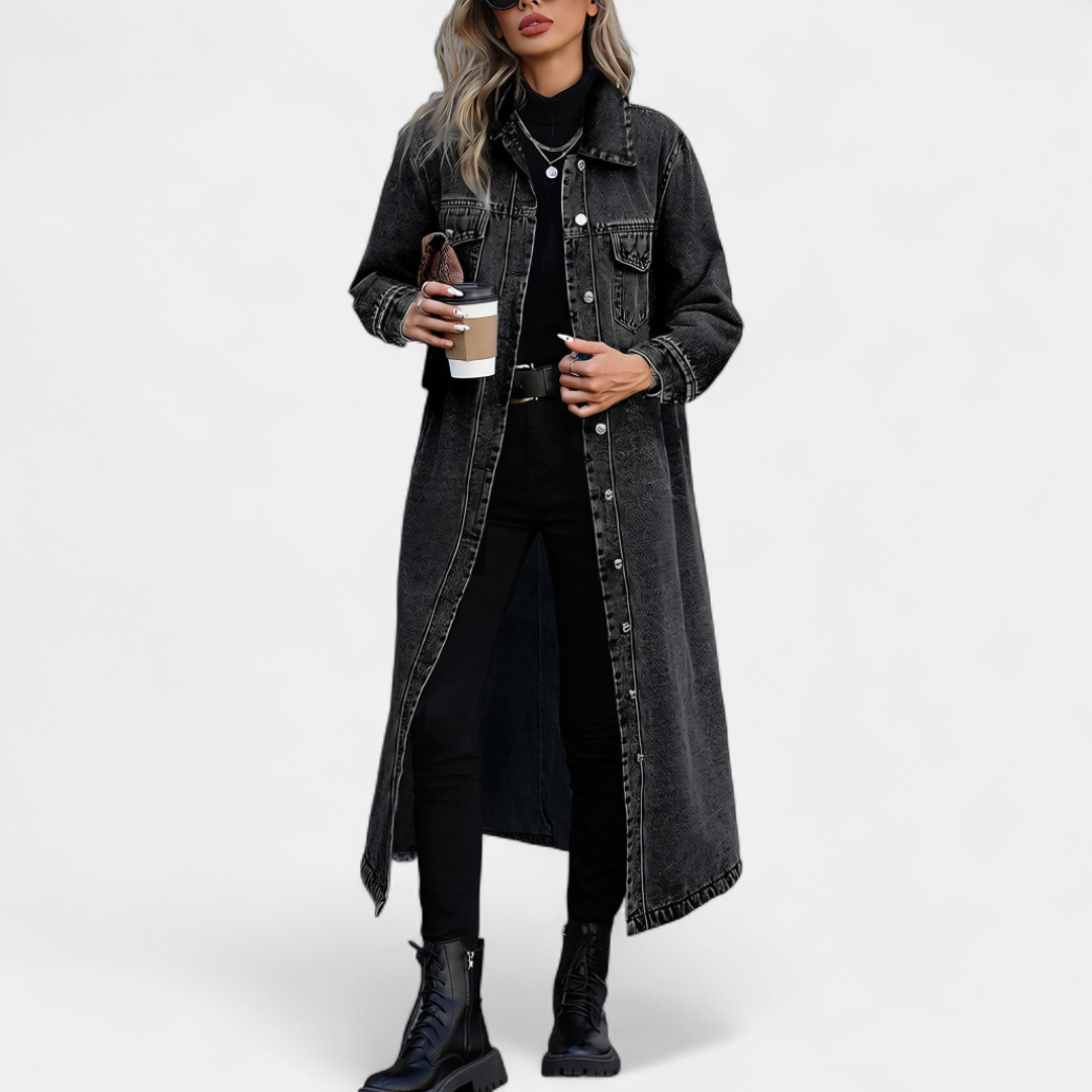 DENIM™ – Oversized Dżinsowy Płaszcz w Długim Kroju