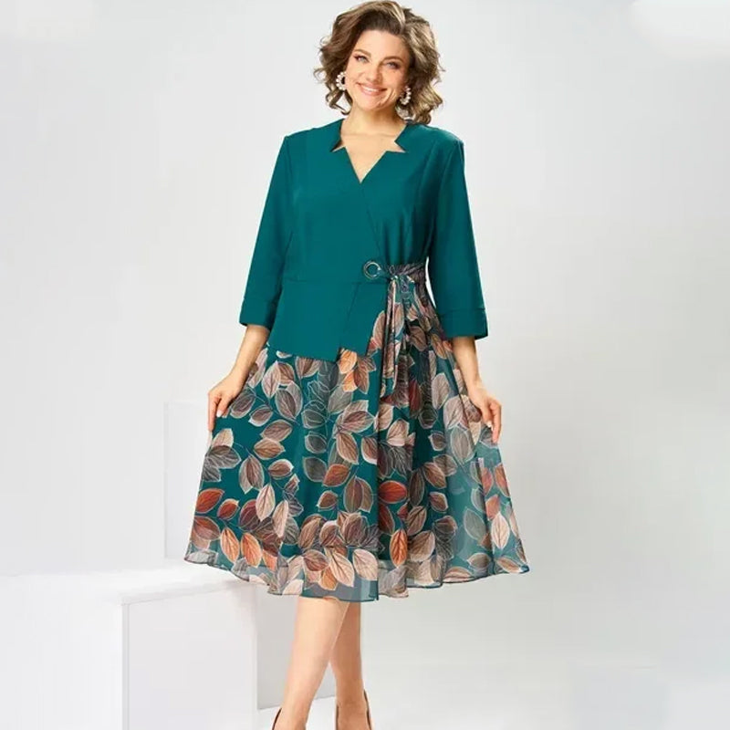 Elegancka Sukienka w Stylu Faux z Motywem Liści